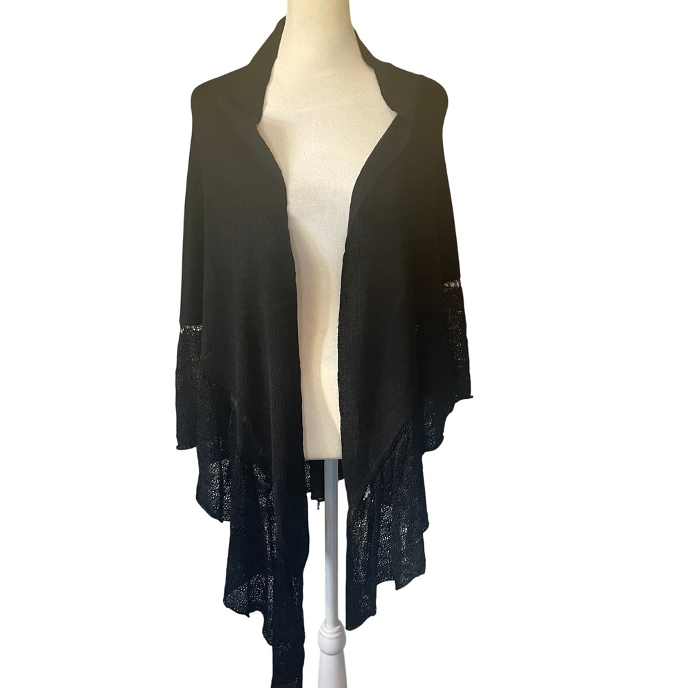 Kenneth Cole Womens Goth Witchy Black Wrap Shawl Lace Ruffle Hem OS Steampunk